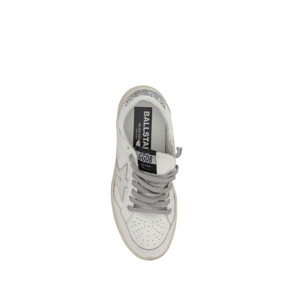 Silver Leather Low Top Sneakers with Star Detail