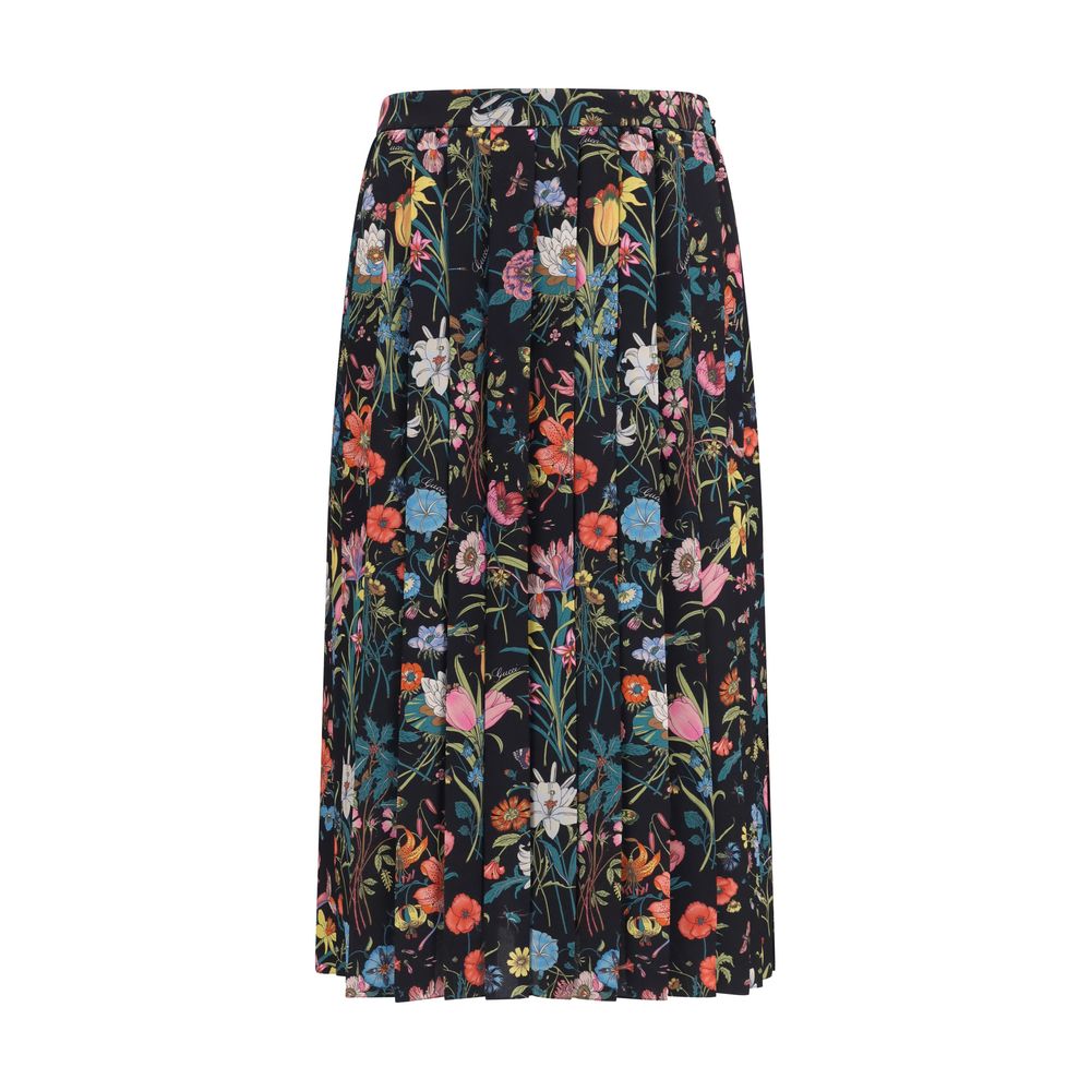 Multicolor Silk Midi Skirt with Gucci Flora Print