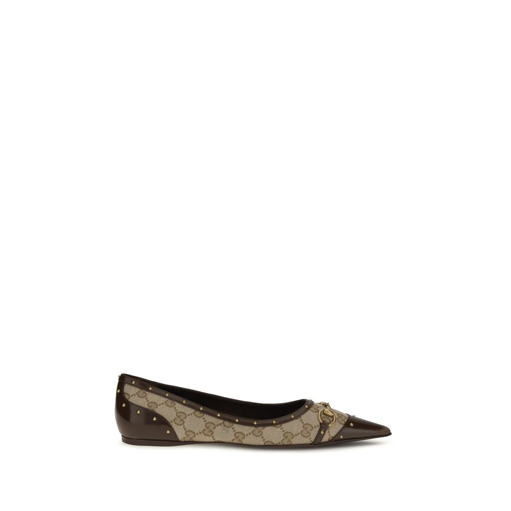 Beige Lederbesatz-Ballerinas von Gucci