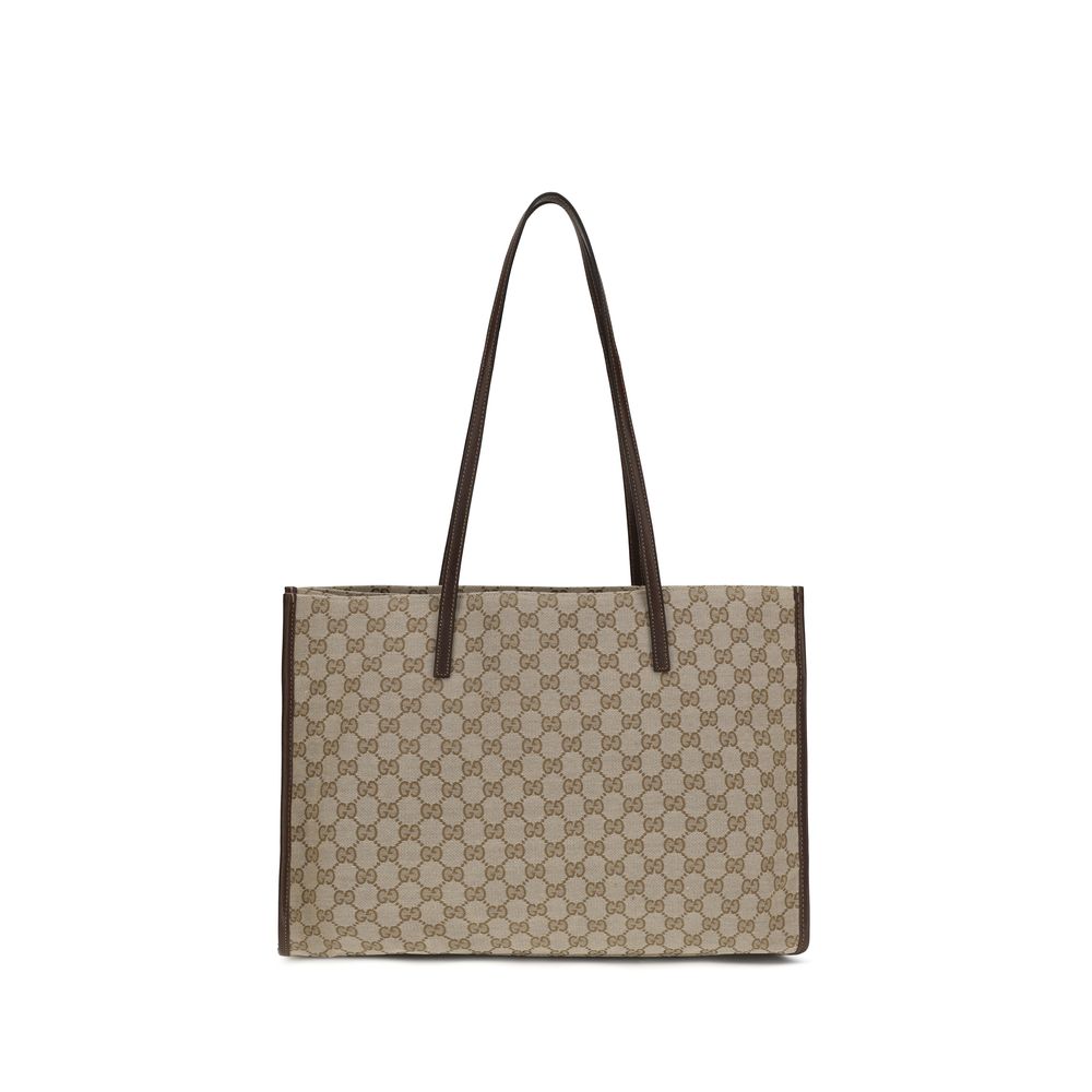 Beige Gucci Londra Tragetasche mit Lederbesatz