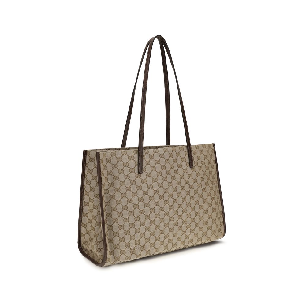 Beige Gucci Londra Tragetasche mit Lederbesatz