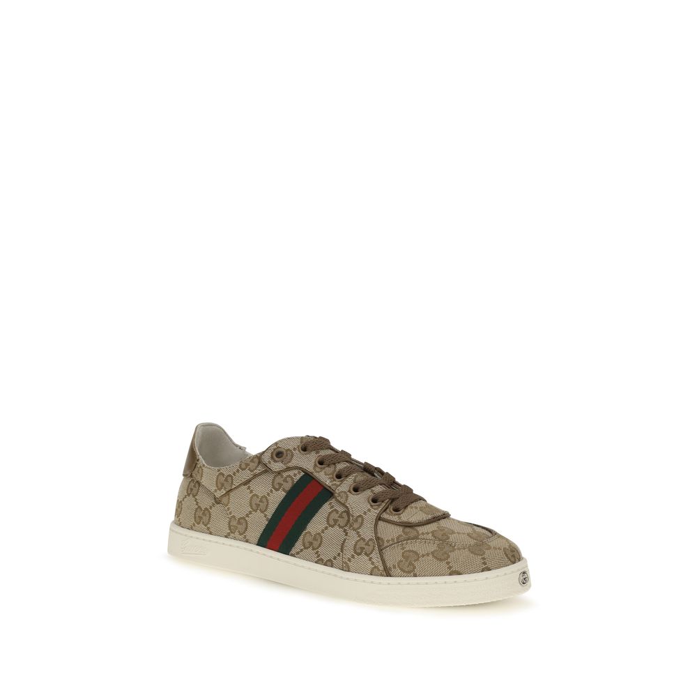 Beigefarbene synthetische Gucci-Athletik-Sneaker mit Lederbesatz
