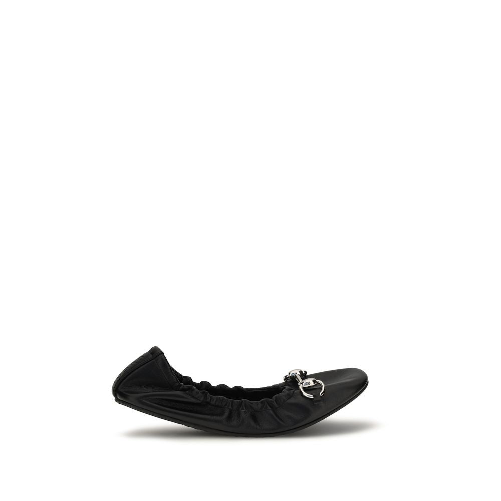 Schwarze Ballerinas aus Leder mit Horsebit-Detail