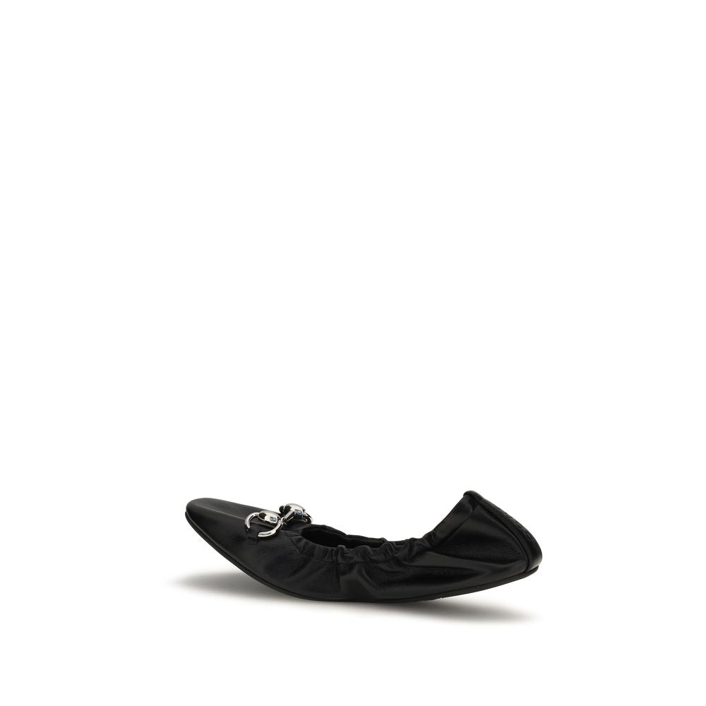 Schwarze Ballerinas aus Leder mit Horsebit-Detail