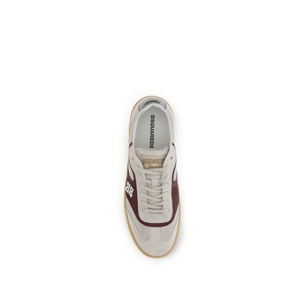 Beige Leather Low Top Sneakers with Silver Logo