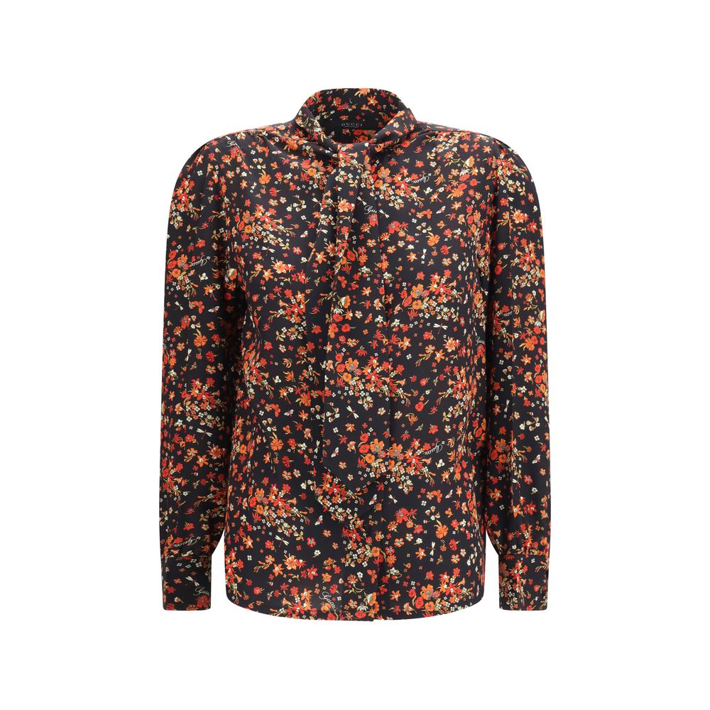 Multicolor Silk Shirt with Neck Bow by Gucci