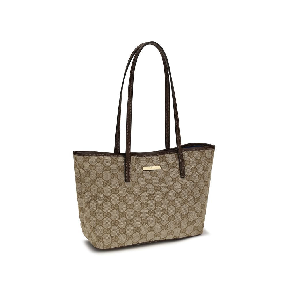 Beige Gucci Tribeca Einkaufstasche mit Lederbesatz