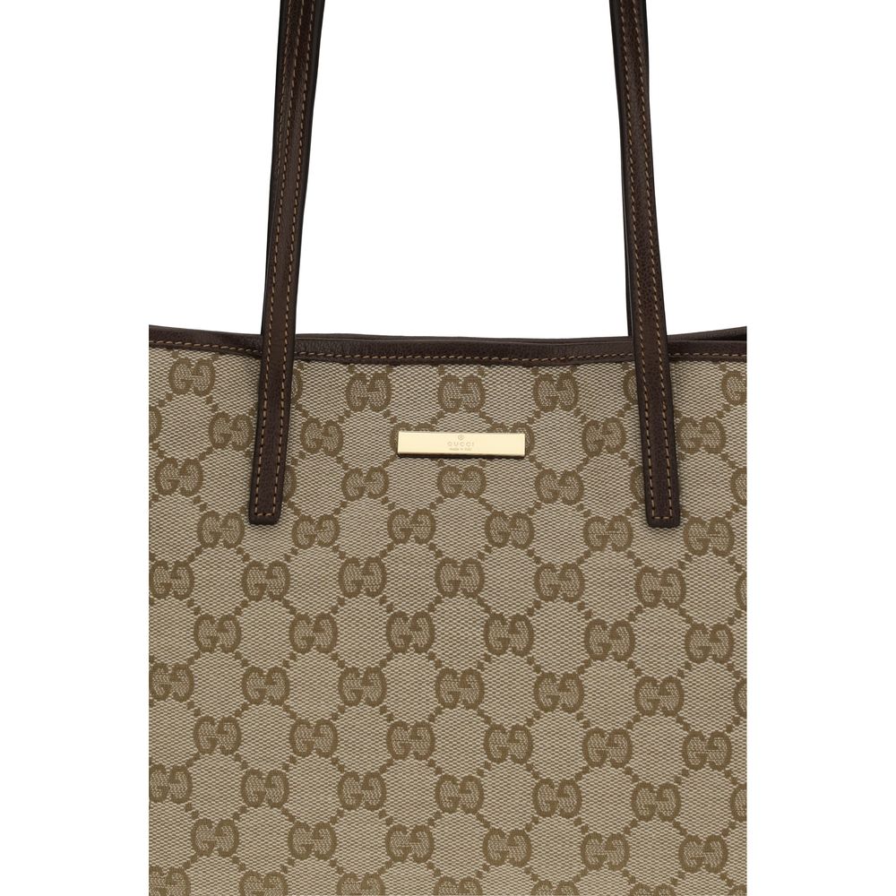 Beige Gucci Tribeca Tote Bag with Leather Trim