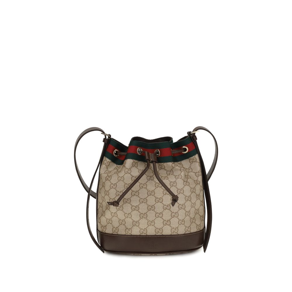 Beigefarbene Venice Mini-Beuteltasche mit Lederbesatz