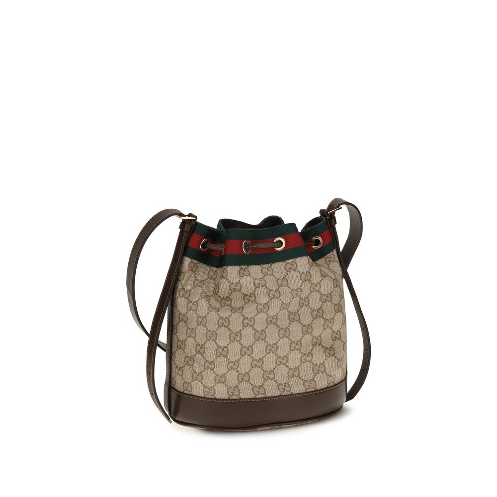 Beigefarbene Venice Mini-Beuteltasche mit Lederbesatz