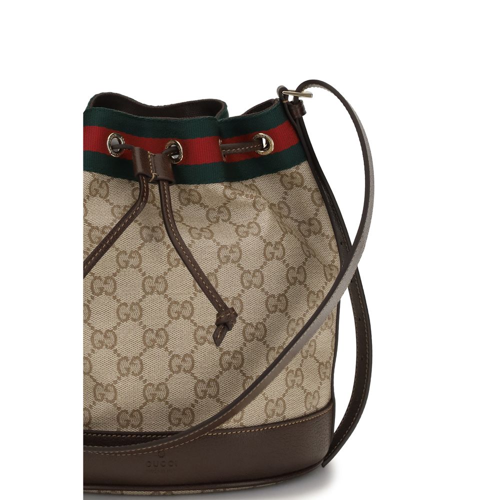 Beigefarbene Venice Mini-Beuteltasche mit Lederbesatz