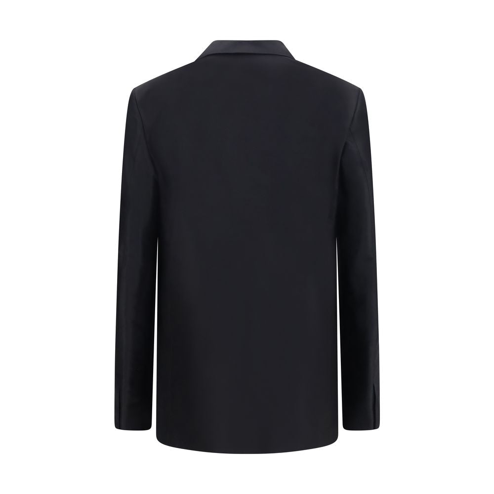 Schwarze Seidenjacke mit Oversized-Passform