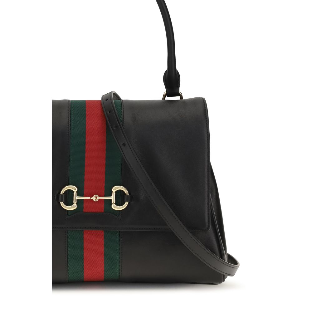 Black Leather Paparazzo Handbag with Horsebit Detail