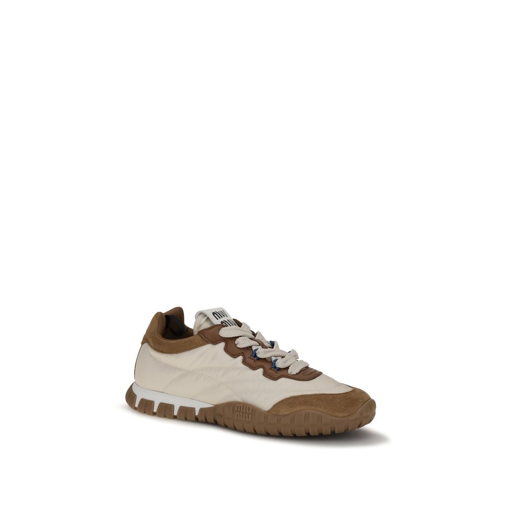 Beige Sneaker aus Leder und Synthetik