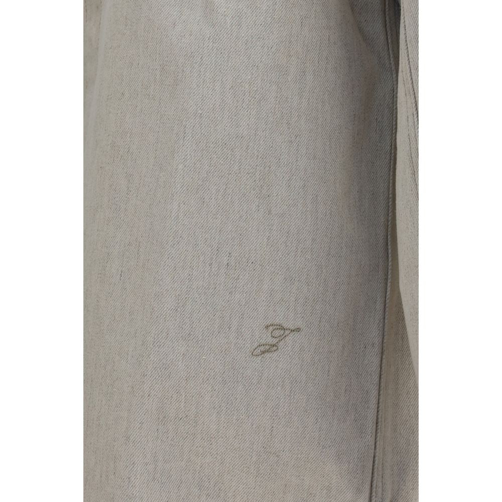 Beiges Baumwoll-Denimhemd mit Trapez-Silhouette
