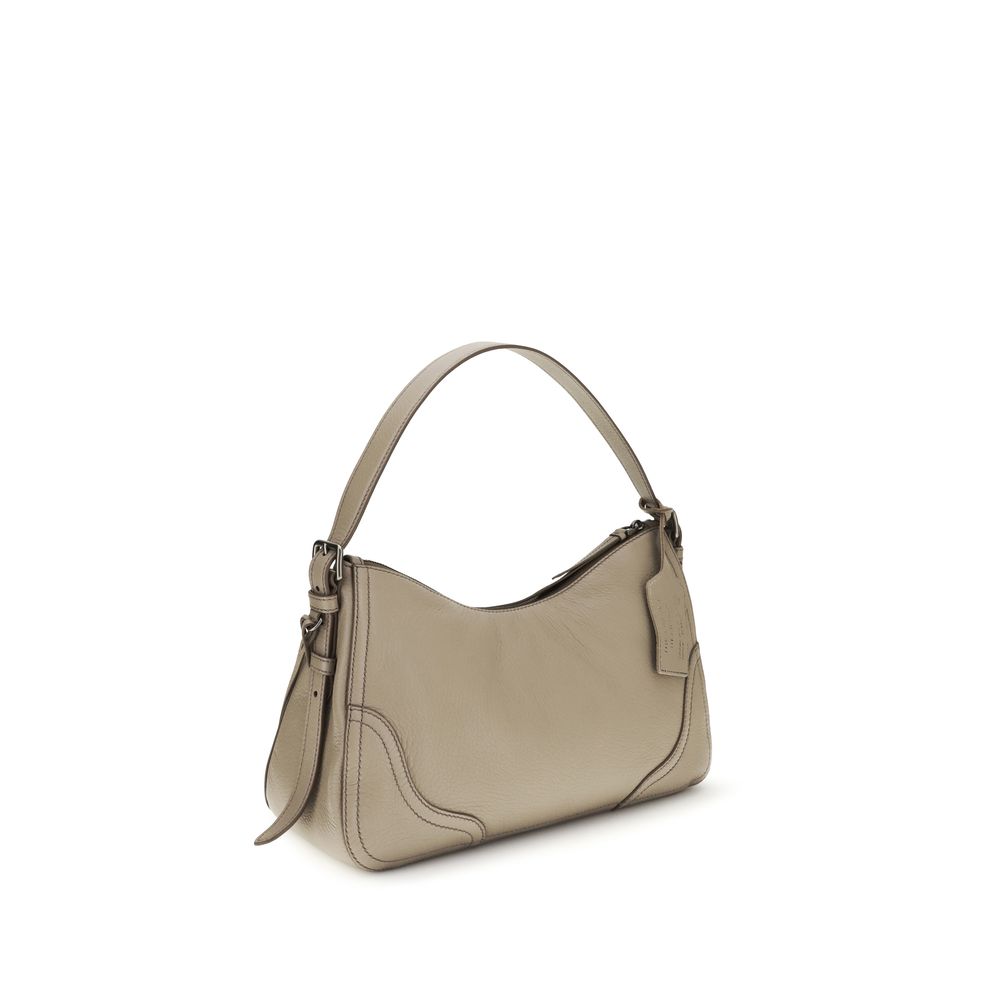 Gray Leather Aimée Large Shoulder Bag by Prada