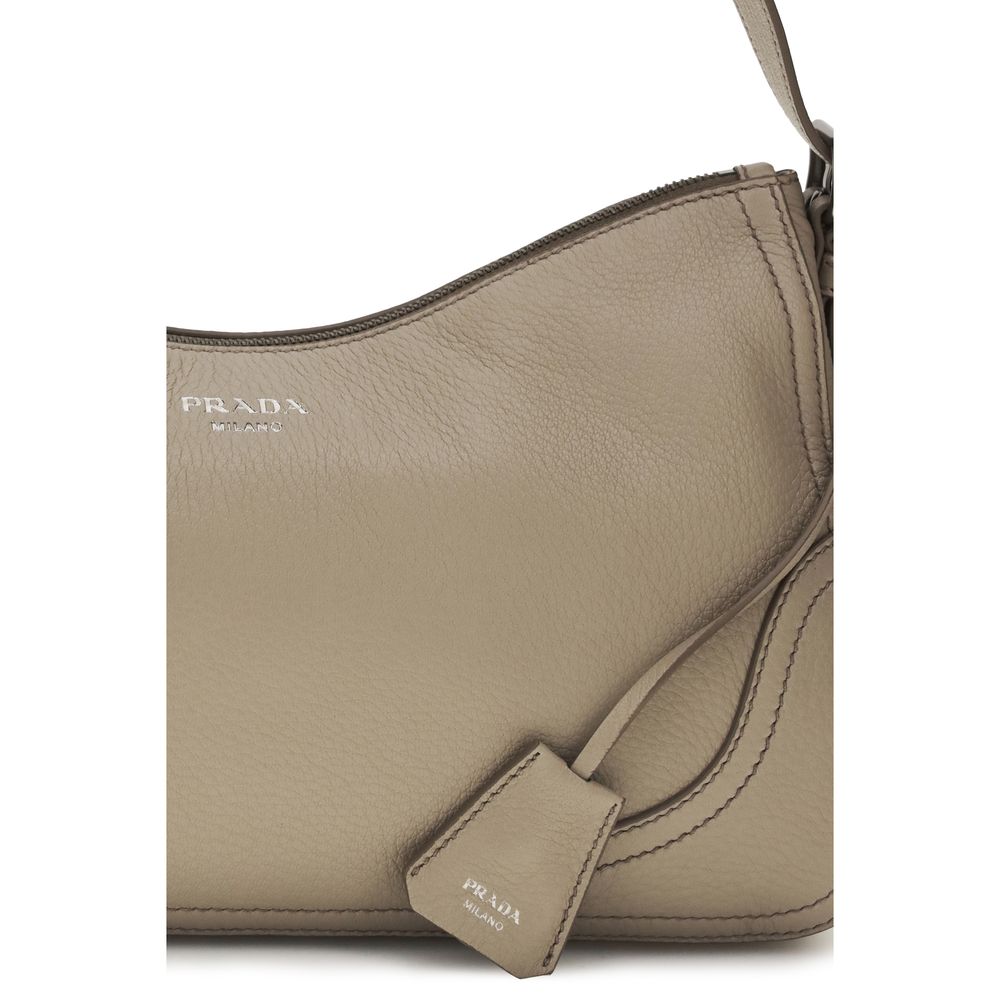 Gray Leather Aimée Large Shoulder Bag by Prada
