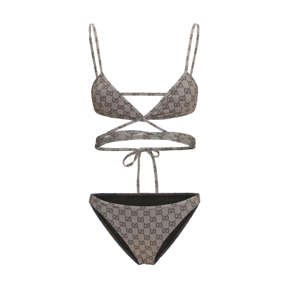 Beiger Bikini aus synthetischem Stretch-Jersey mit GG-Print