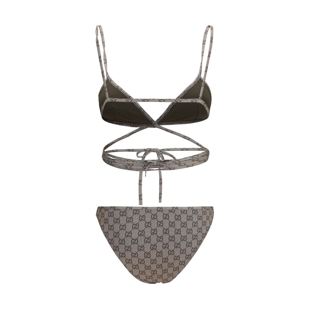 Beiger Bikini aus synthetischem Stretch-Jersey mit GG-Print