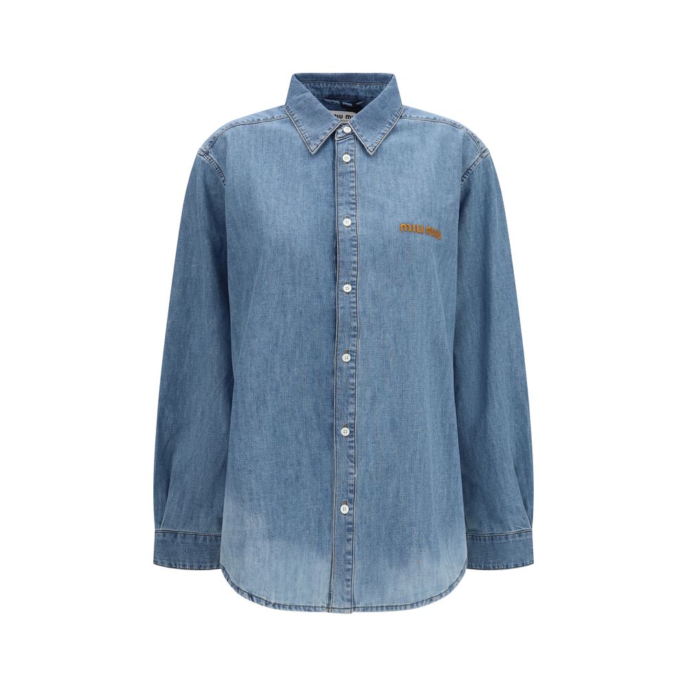 Blaues Baumwoll-Chambray-Hemd von Miu Miu
