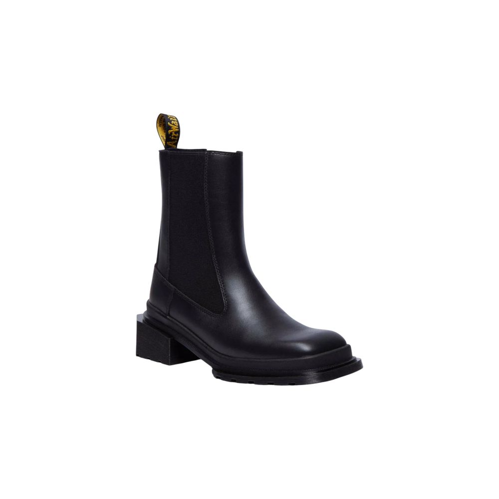 Schwarze Chelsea Ankle Boots aus Leder mit eckigem Absatz