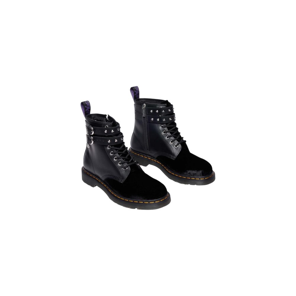 Schwarze Leder-Schnürstiefel mit Schnallenriemen
