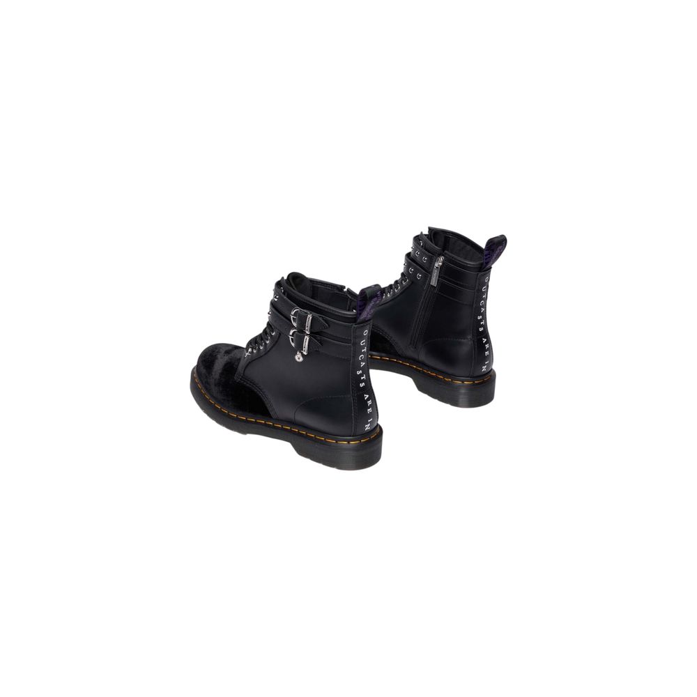 Schwarze Leder-Schnürstiefel mit Schnallenriemen