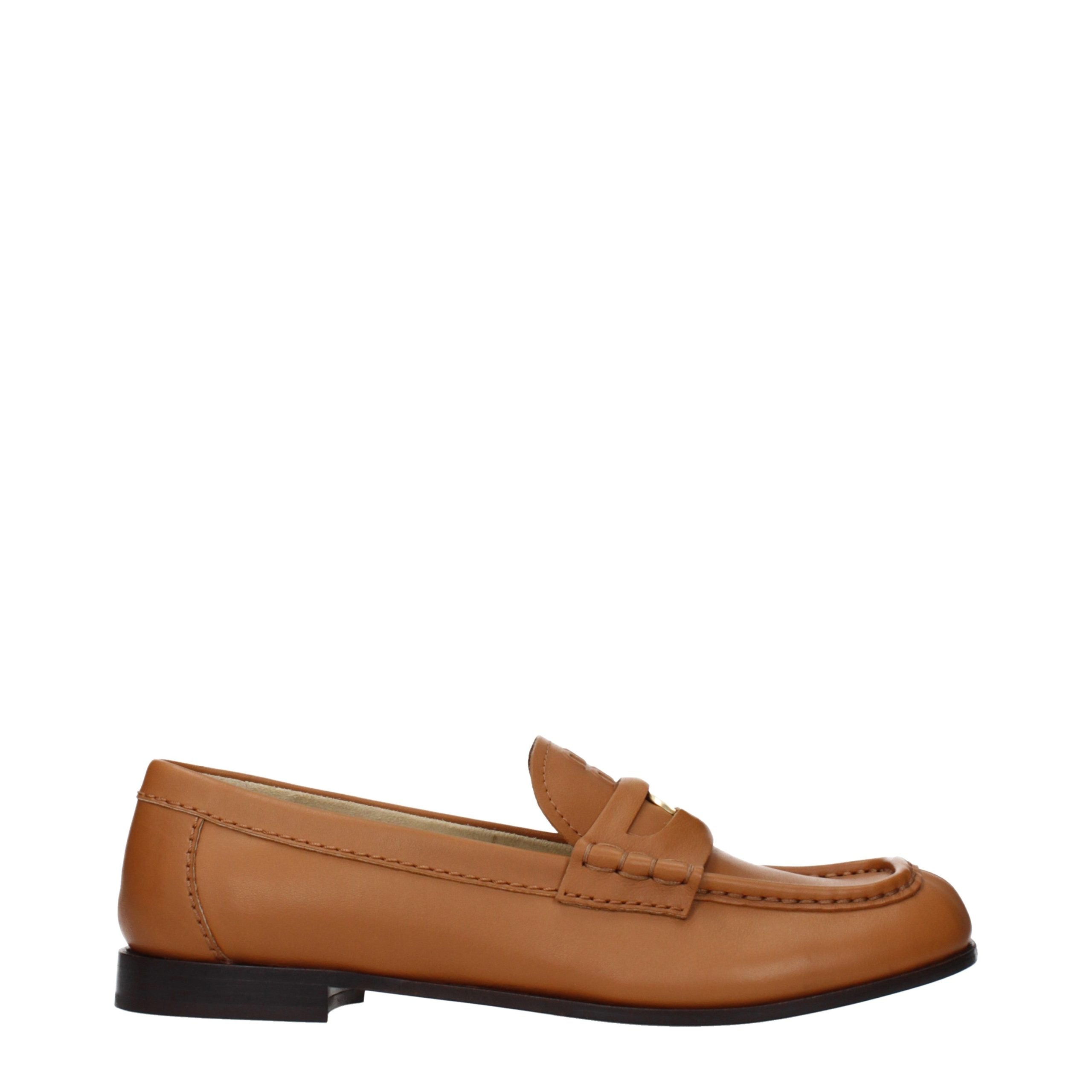 Brown Leather Loafers with Front Logo Detail