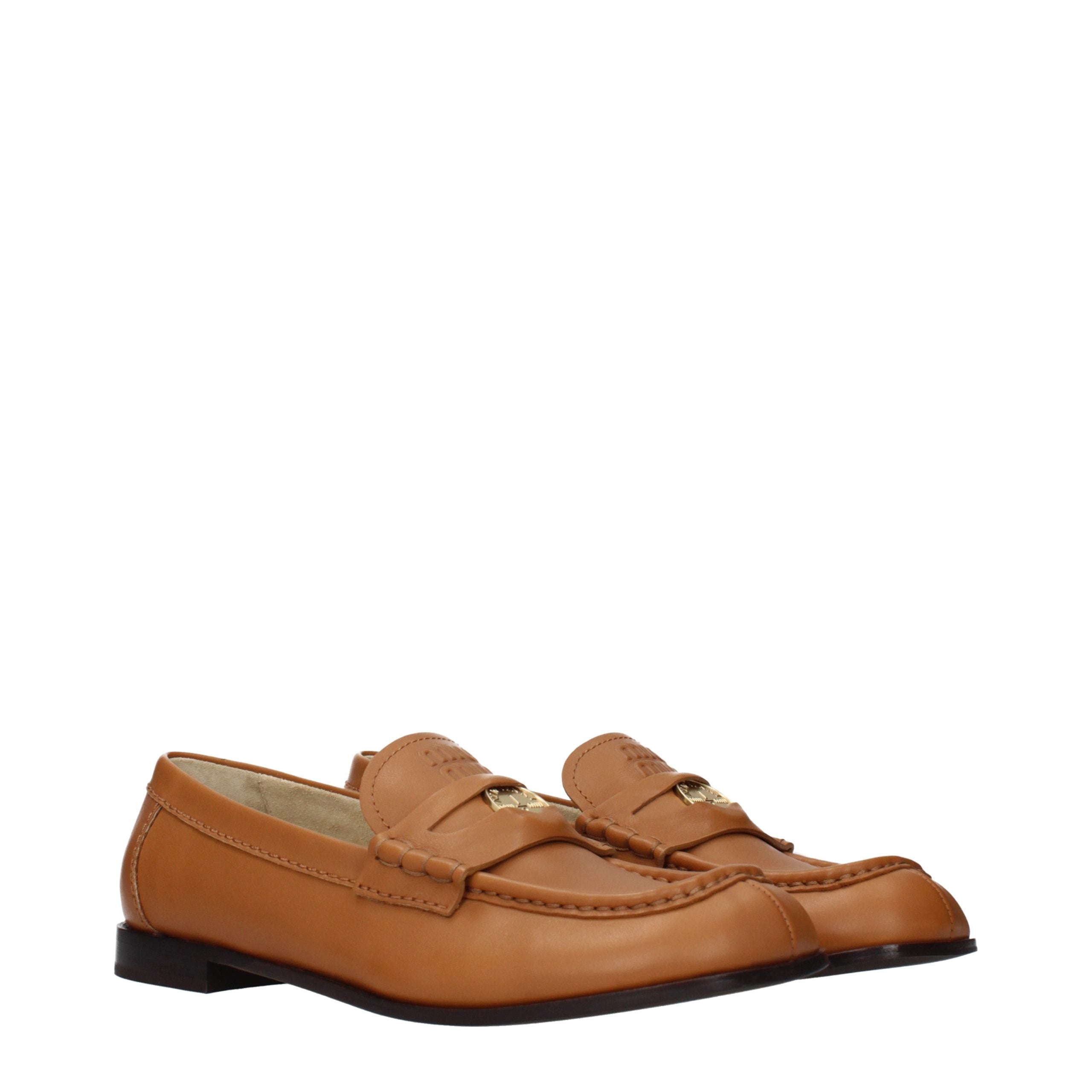 Brown Leather Loafers with Front Logo Detail