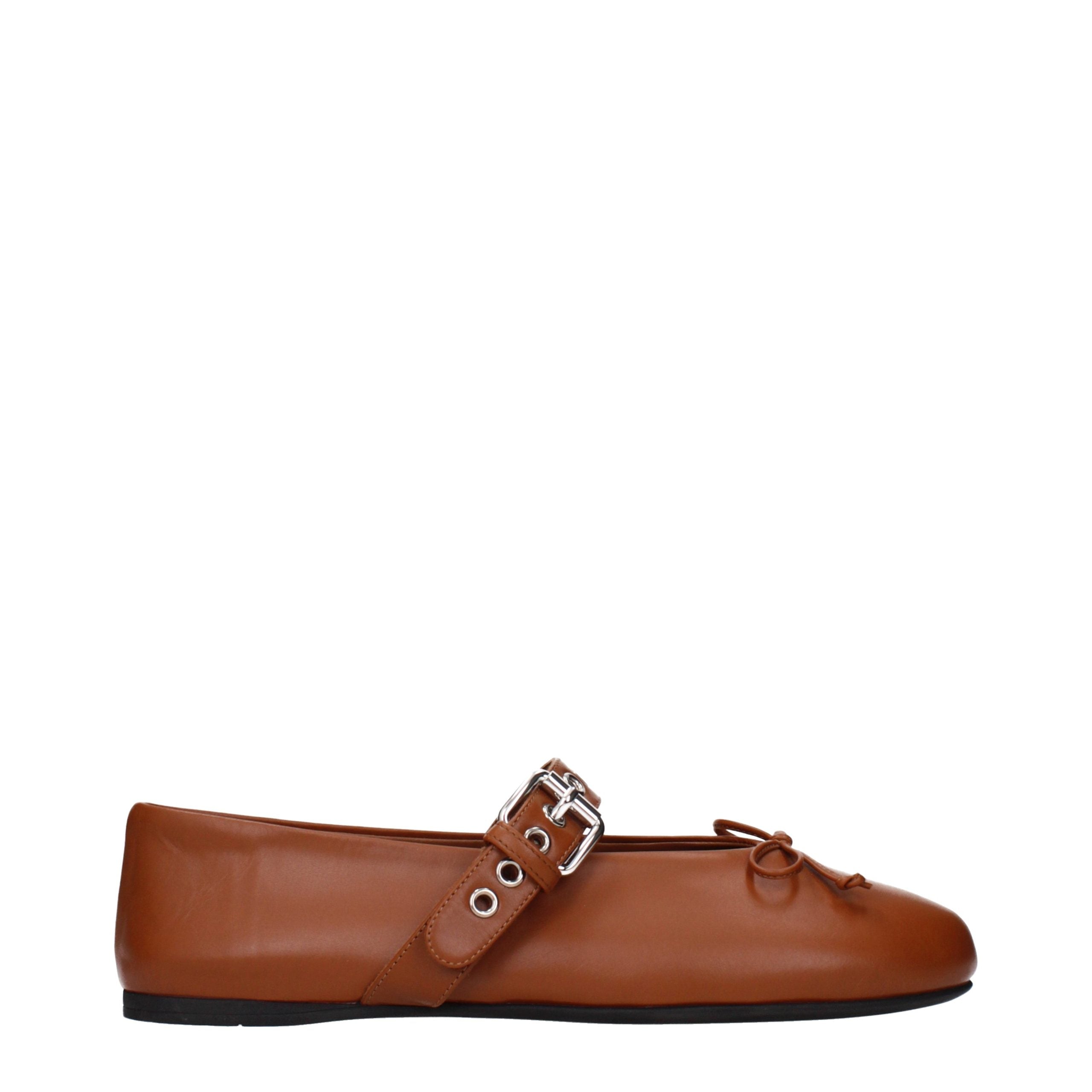 Brown Leather Ballet Flats with Front Detail by Miu Miu