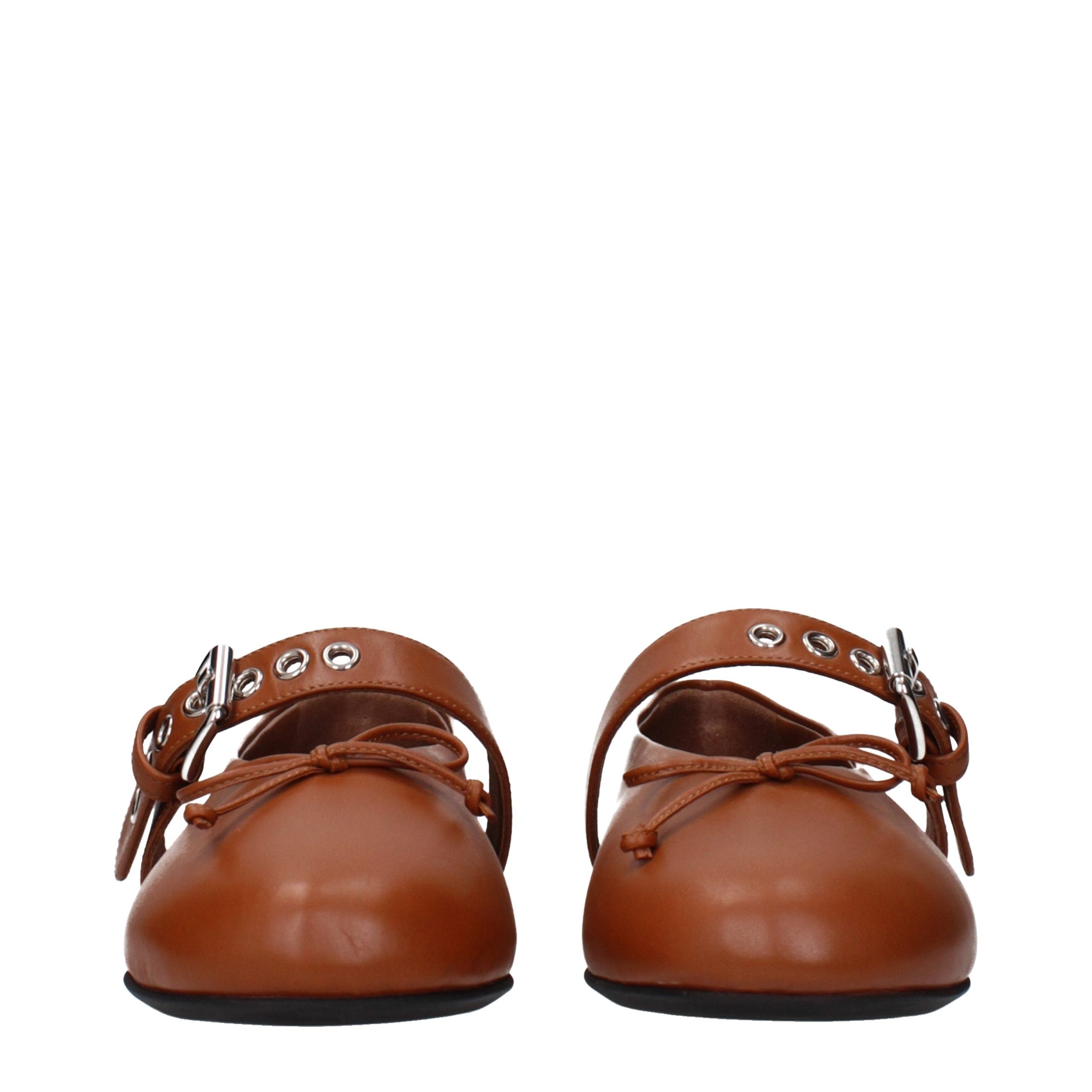 Brown Leather Ballet Flats with Front Detail by Miu Miu