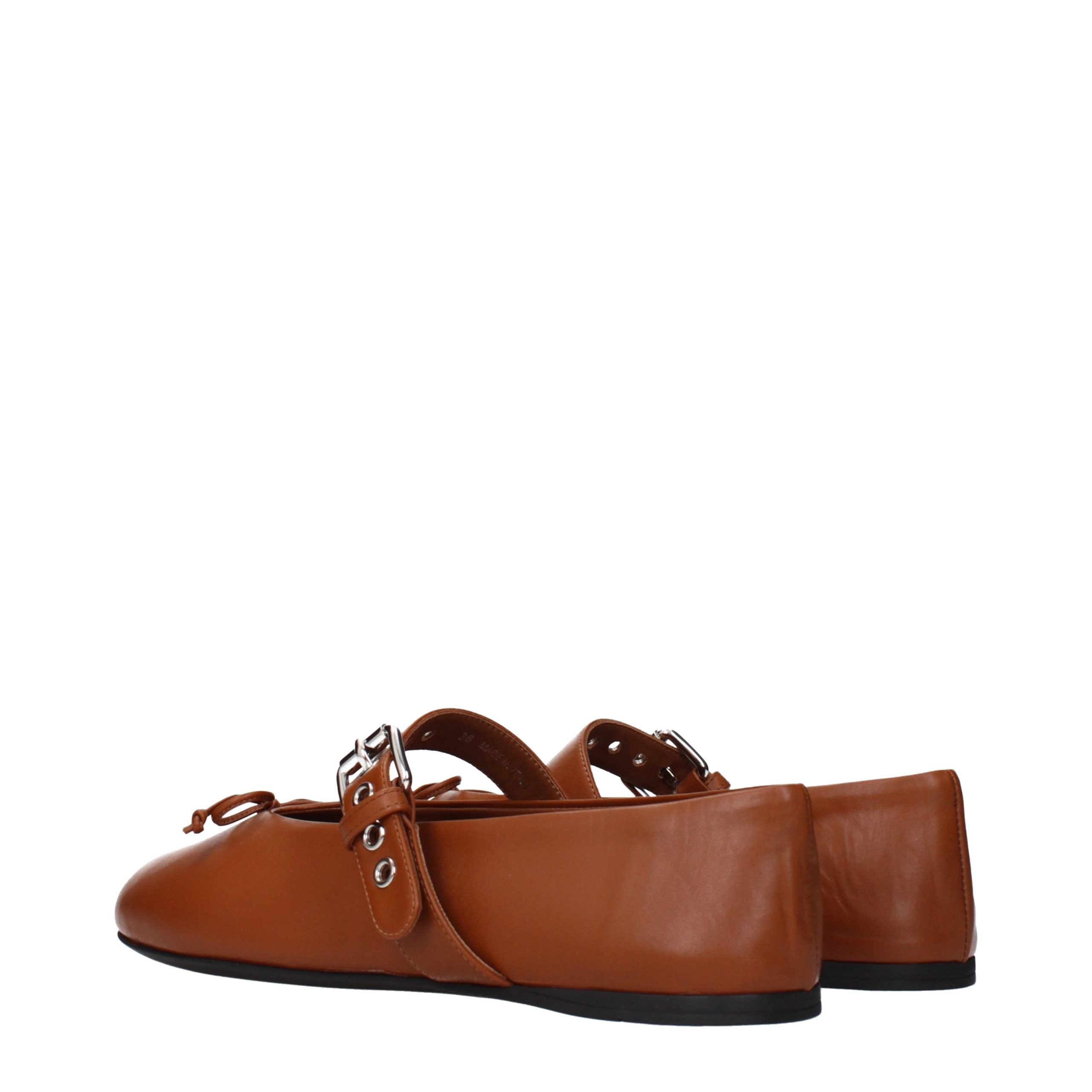 Brown Leather Ballet Flats with Front Detail by Miu Miu