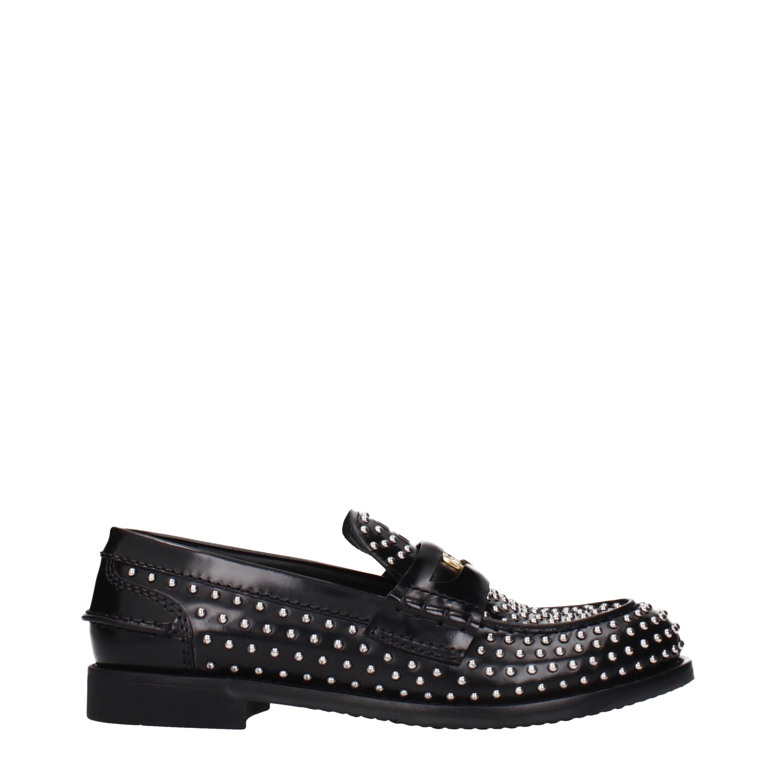 Schwarze Leder-Loafer mit Nieten und Logo