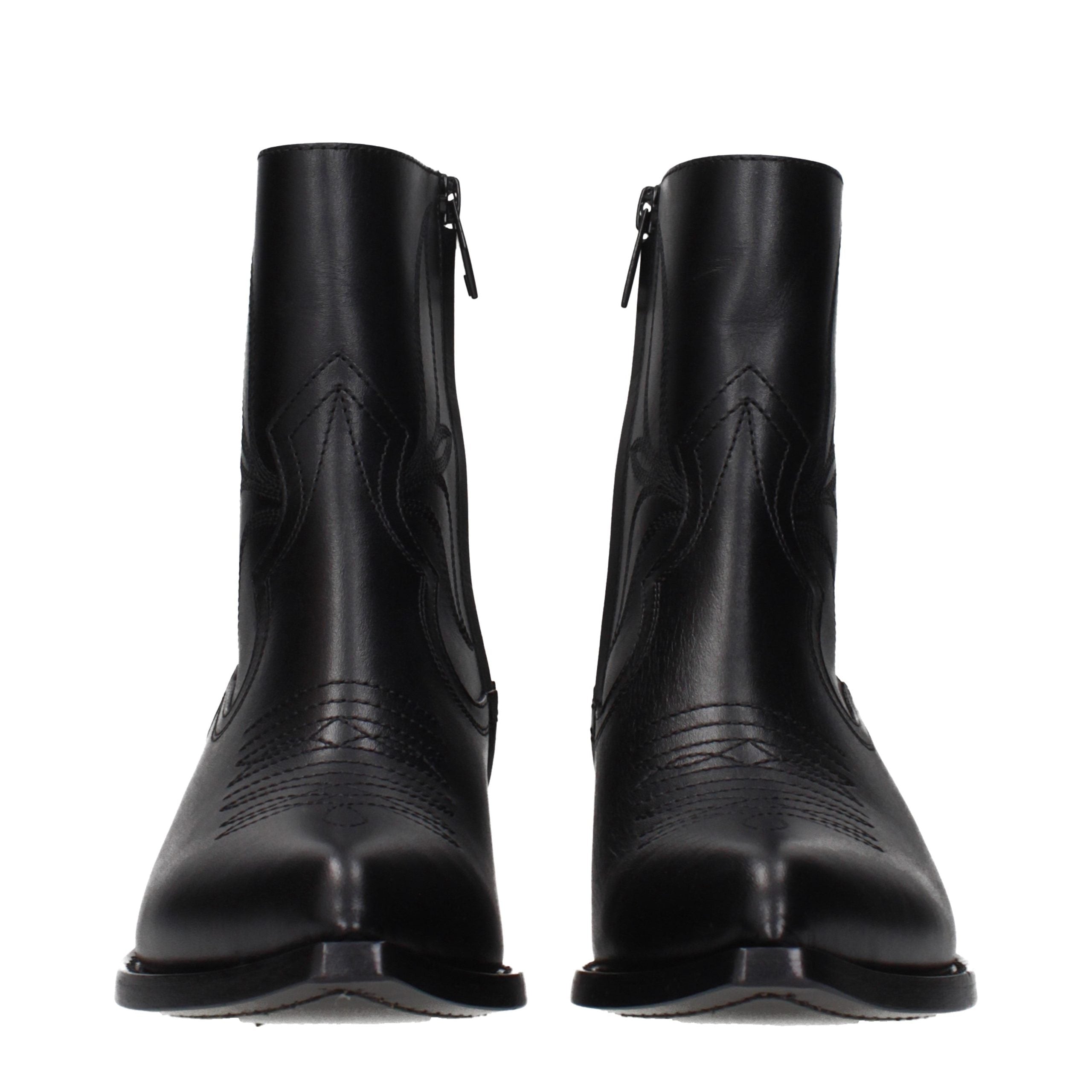 Black Leather Ankle Boots with Embellishment by Celine