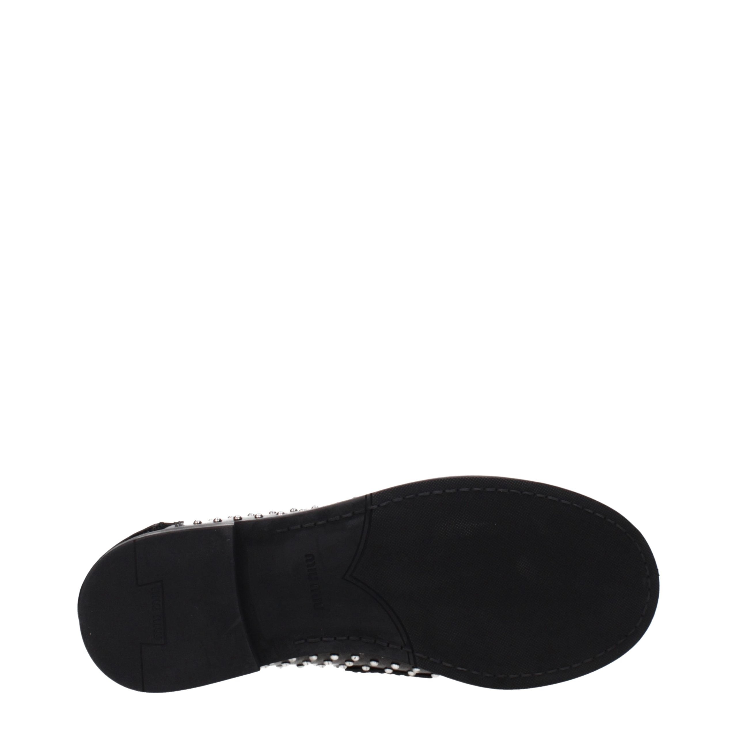 Black Leather Loafers with Studs and Logo