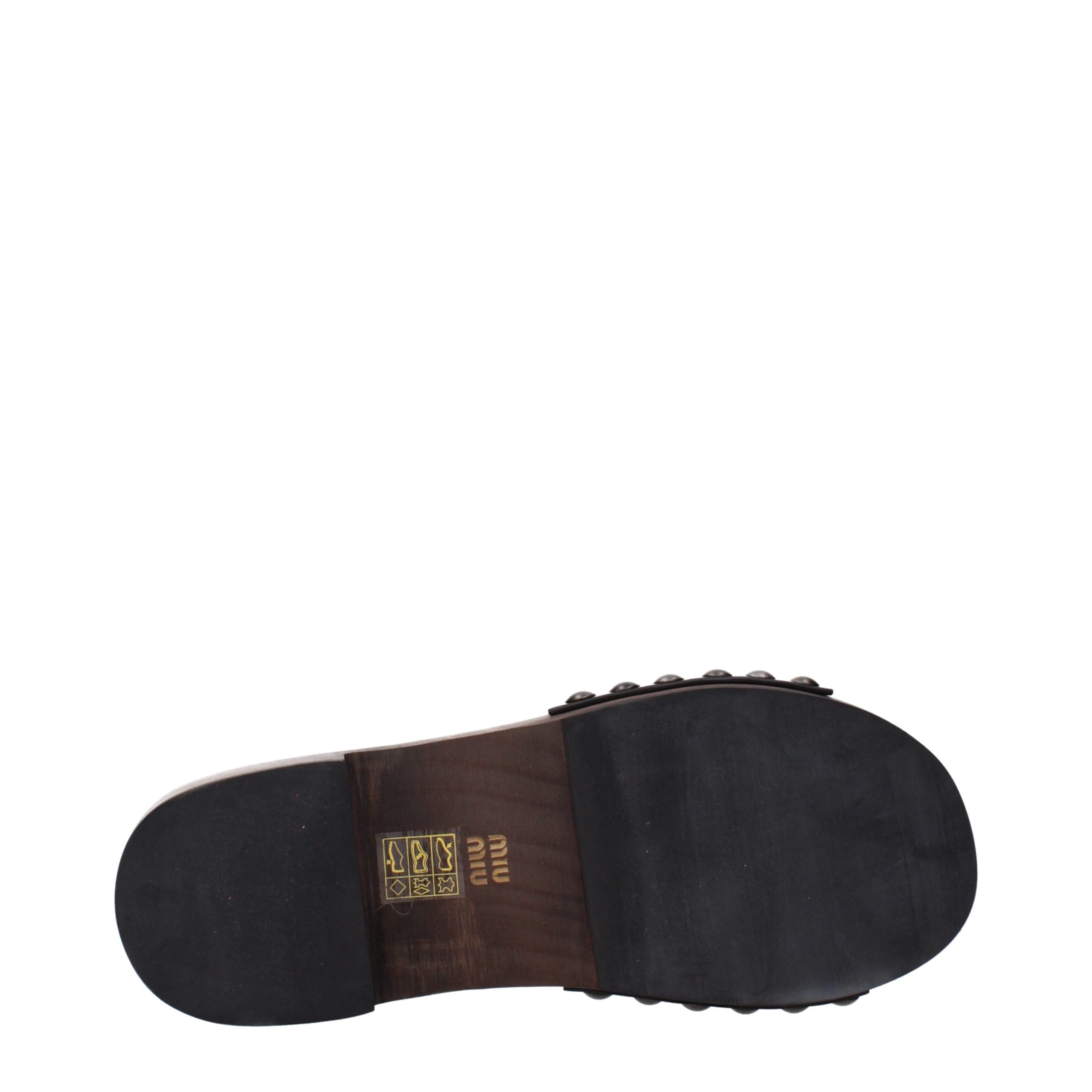 Schwarze Lederpantoletten mit Logo auf der Vorderseite von Miu Miu