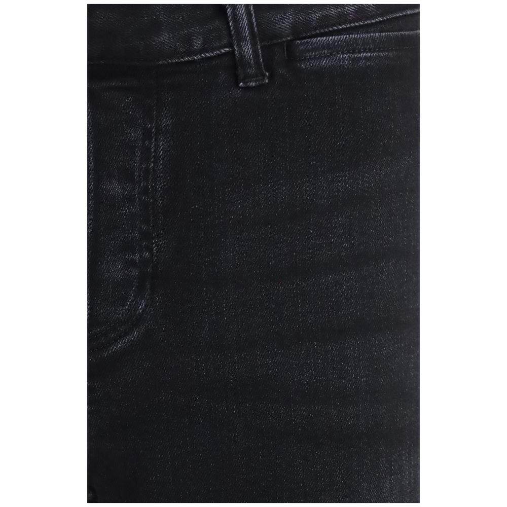 Black Cotton Flared Jeans with Faded Effect