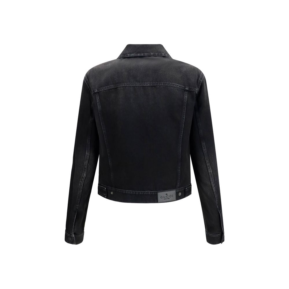 Blaue Jeansjacke aus Baumwolle mit Lederdetails