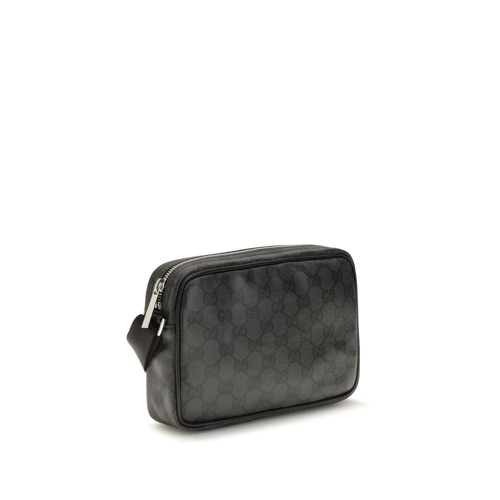 Schultertasche aus schwarzer Baumwolle mit Lederbesatz