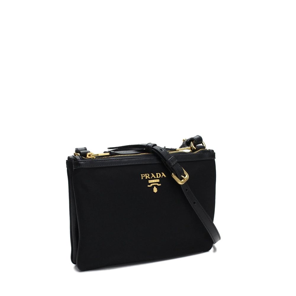 Black Synthetic Crossbody Bag with Gold Logo Detail
