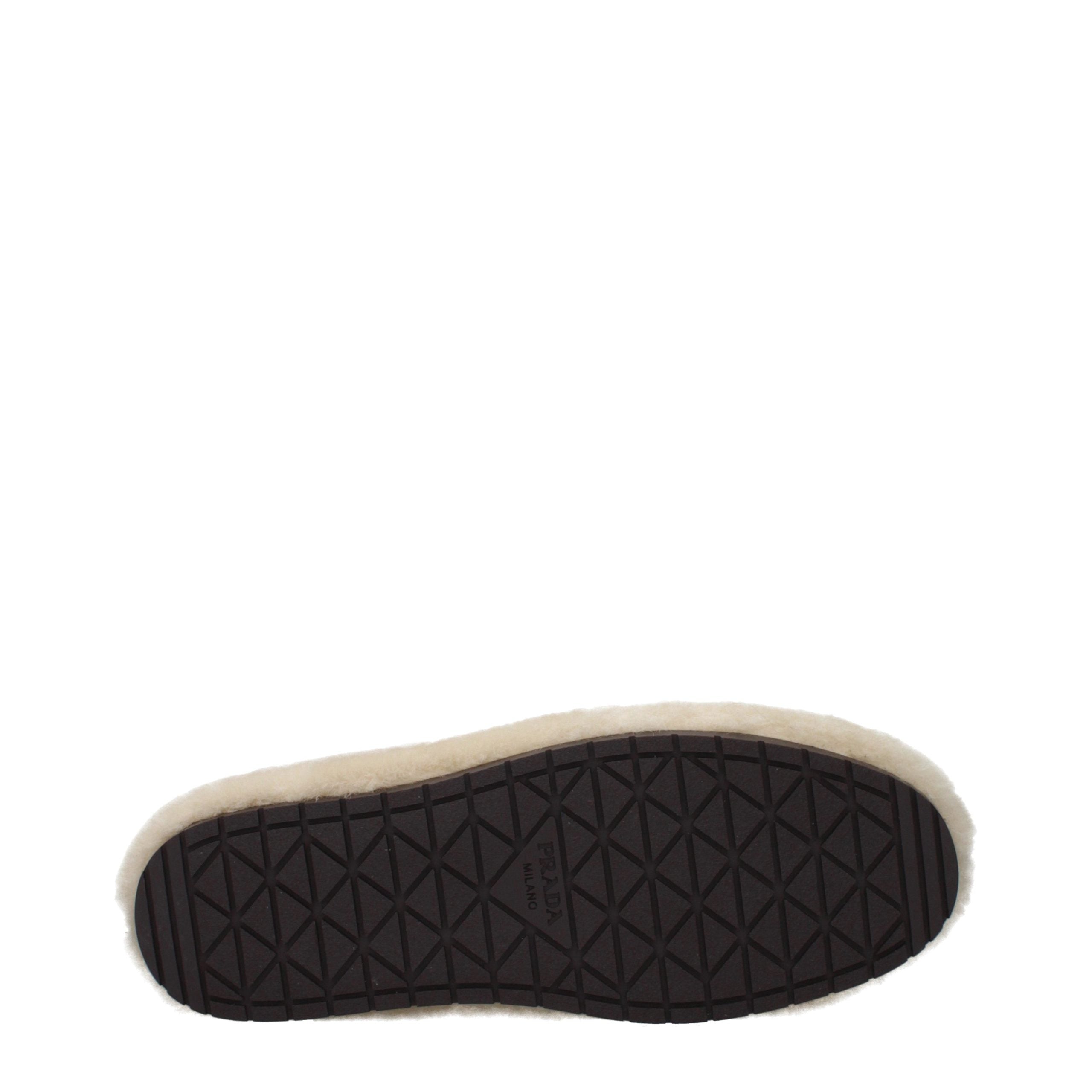 Beige Prada Leather Slippers with Front Logo