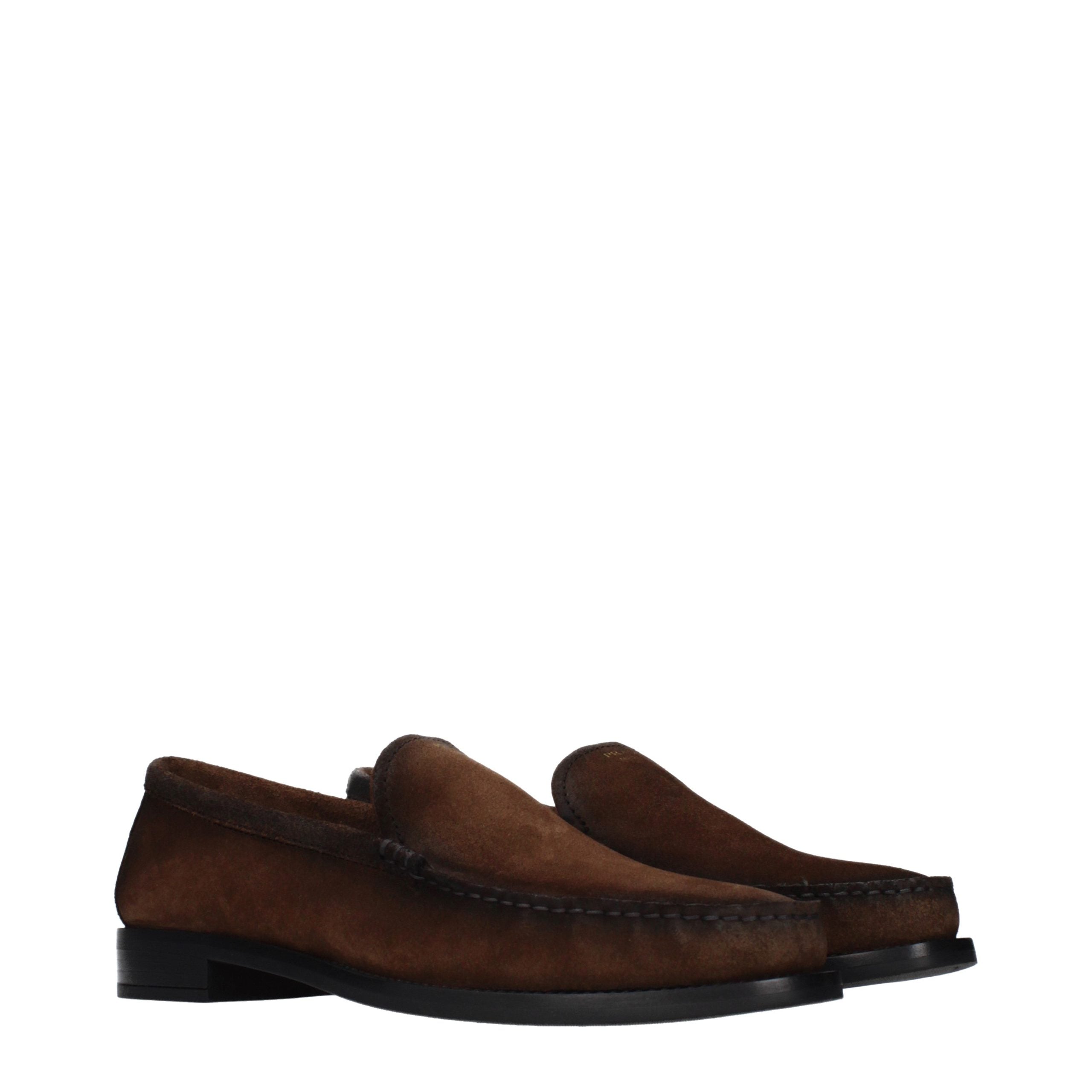 Brown Leather Loafers with Front Logo and Vintage Effect
