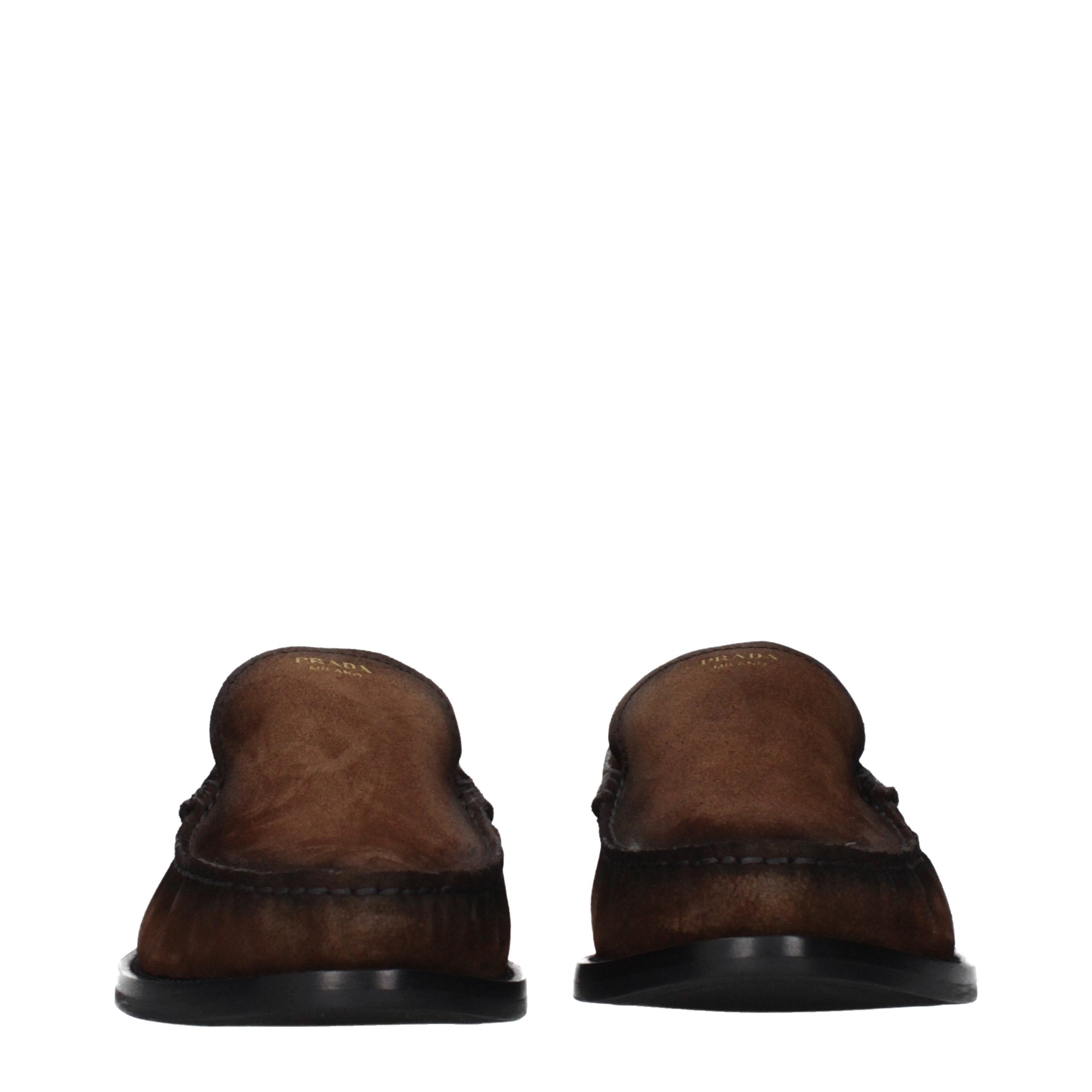 Brown Leather Loafers with Front Logo and Vintage Effect