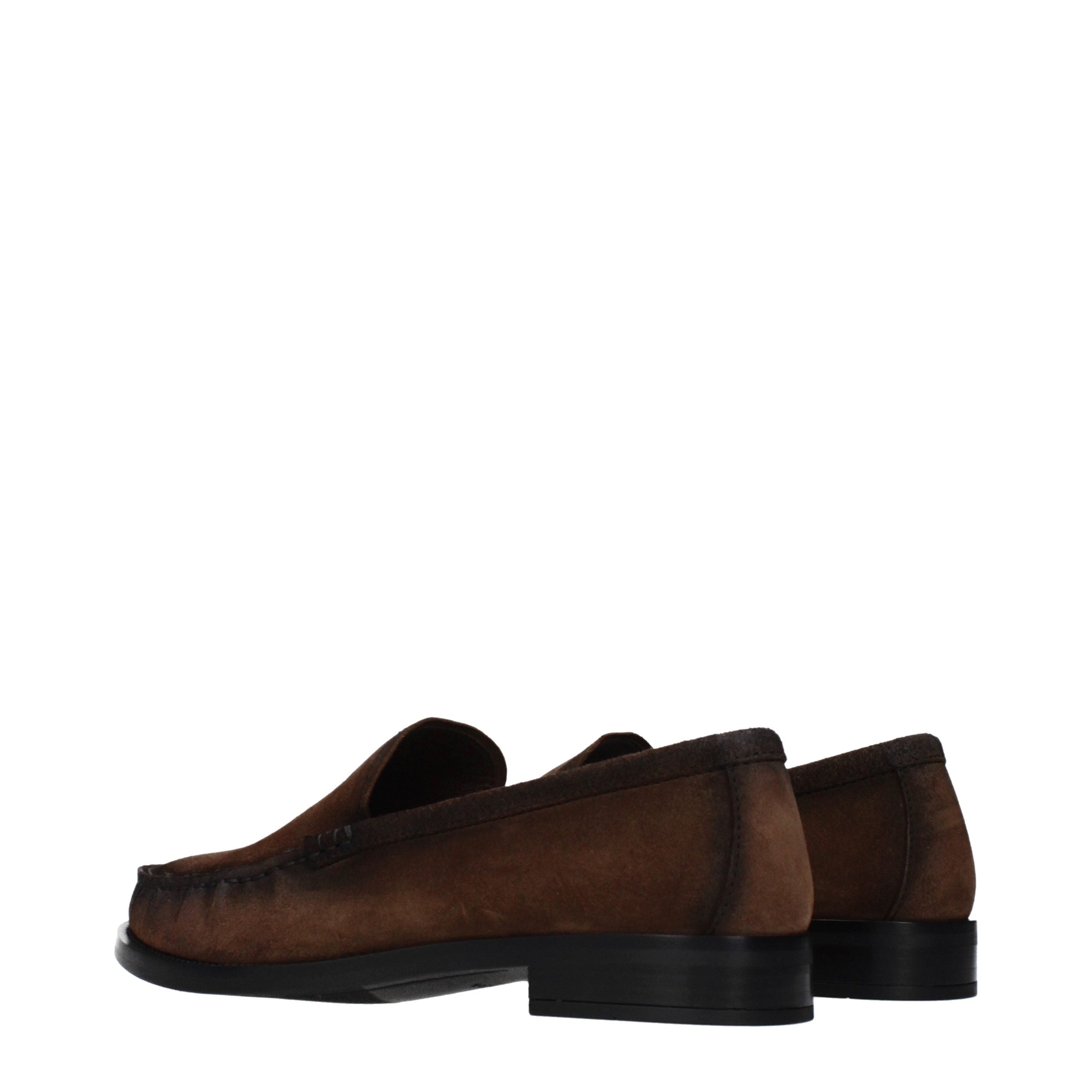 Brown Leather Loafers with Front Logo and Vintage Effect
