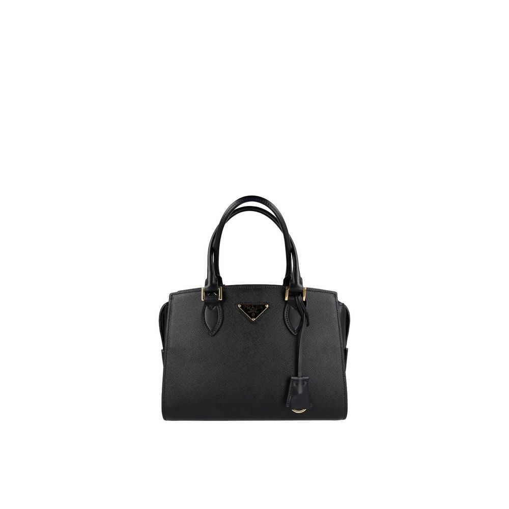 Black Leather Handbag with Top Handles
