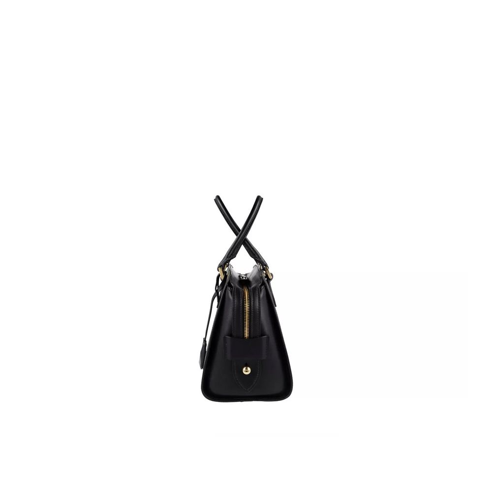 Black Leather Handbag with Top Handles