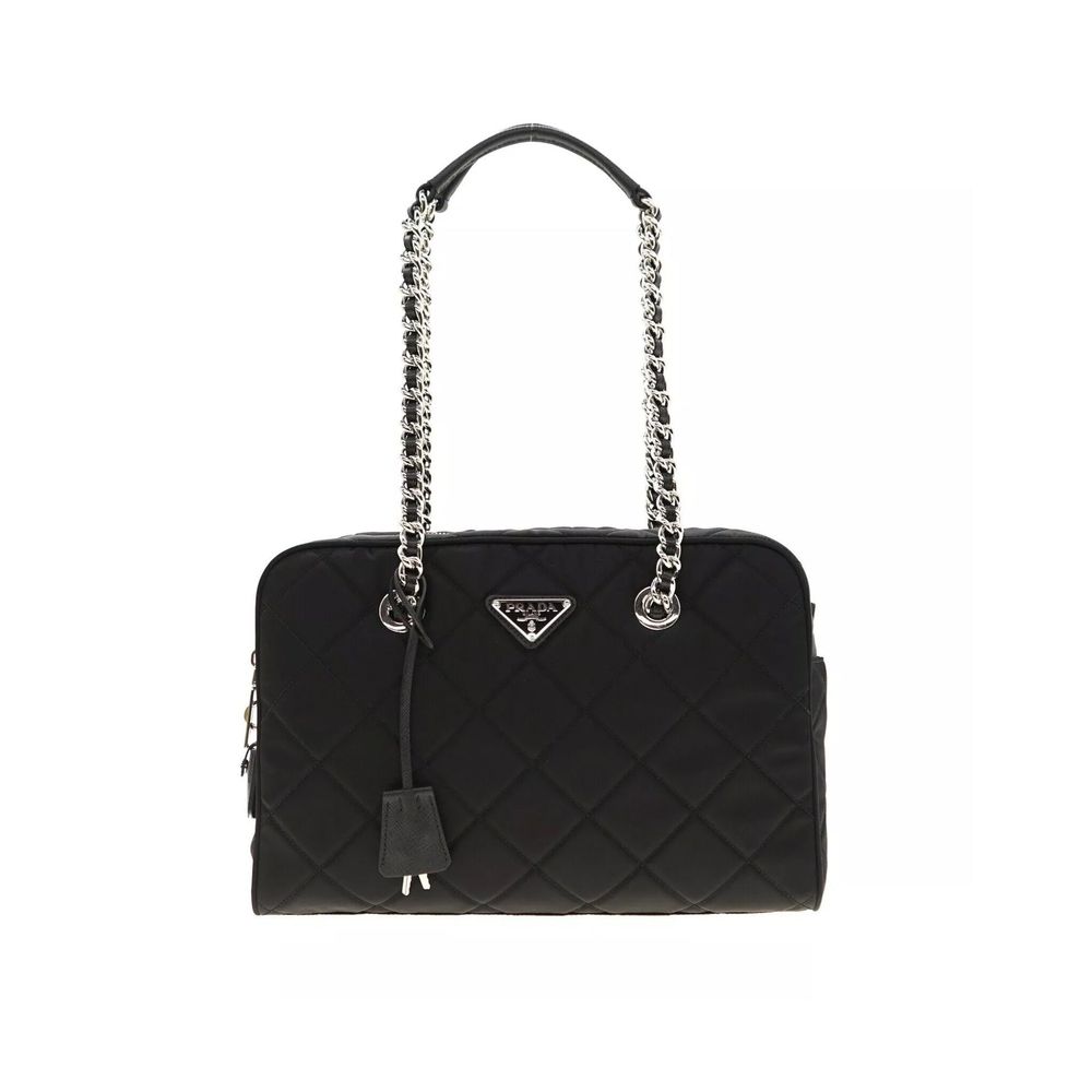 Black Synthetic Shoulder Bag with Chain Straps