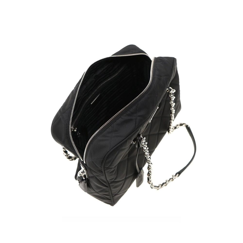 Black Synthetic Shoulder Bag with Chain Straps