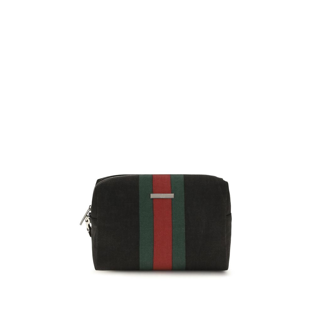 Schwarze Gucci Positano Tasche aus Baumwolle mit Lederbesatz