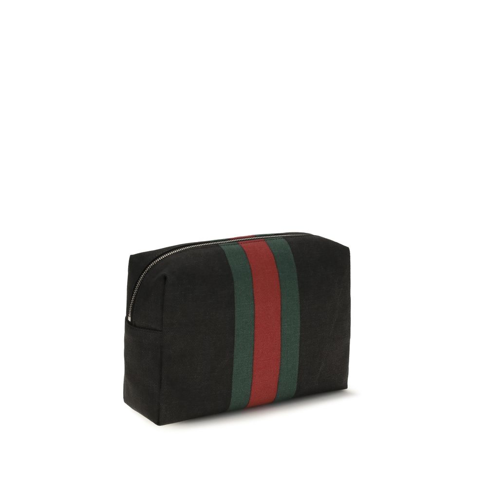 Black Cotton Gucci Positano Pouch with Leather Trim